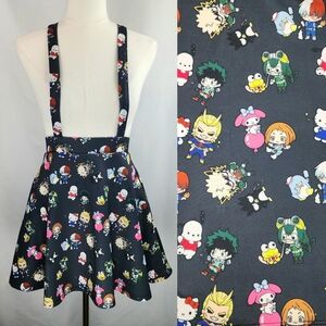 My Hero Academia X Hello Kitty Women's Black Suspenders Skirt Size S